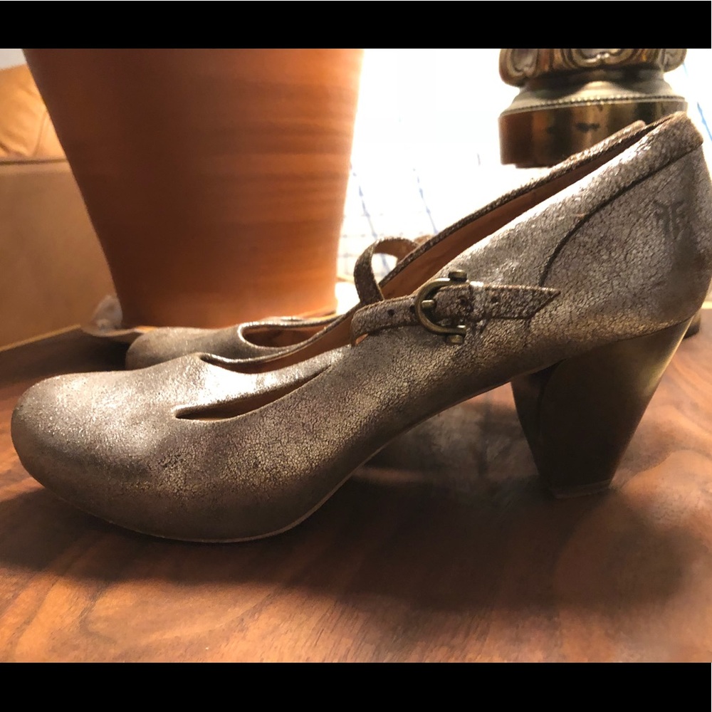 Pewter Metallic Frye T-strap Maryjanes